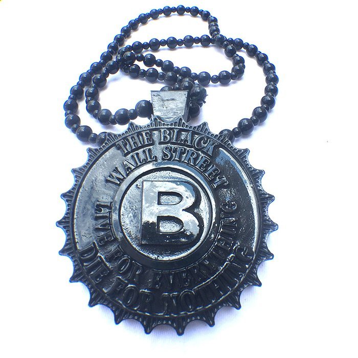 Black WaLL Street Yellow Hip Hop Style Pendant with matching beaded necklace N3