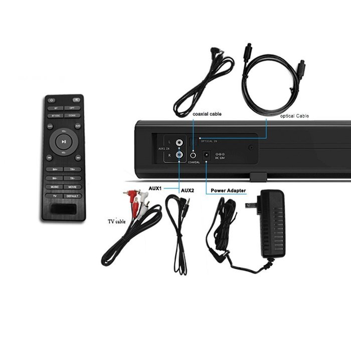 (Upgarde Version) LONPOO 609B 80cm Slim TV Soundbar Bluetooth Subwoofer 20W*2 Super BASS with Remote Control (...