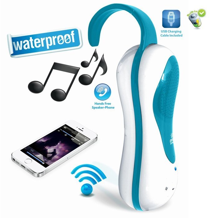 PYLE PWPBT05BL Bluetooth Waterproof Hands-Free Shower Speaker-Phone with Built-In Microphone & FM Radio, Blue