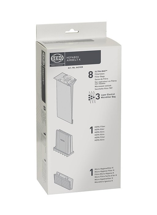 SEBO 6431ER HEPA Service Box for K Series Vacuum with 8 Ultra Bags, Exhaust Filter and HEPA Pre-Motor Microfilter