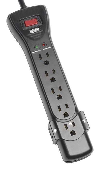 Tripp Lite 7 Outlet Surge Protector Power Strip 15ft Cord Right Angle Plug 2160 Joules Tel (SUPER7TEL15) N2