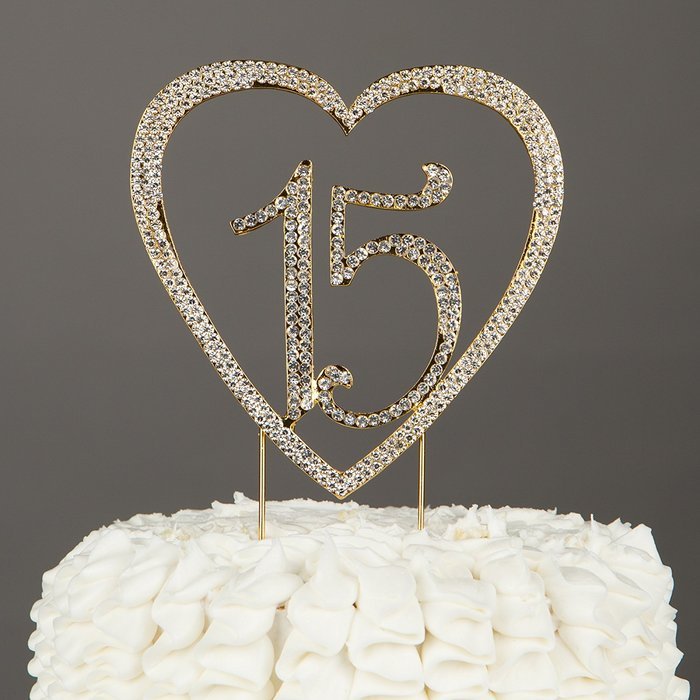 15 Cake Topper 15th Birthday Anniversary Quincea&ntilde;era Rhinestone Number Decoration (Silver) N3
