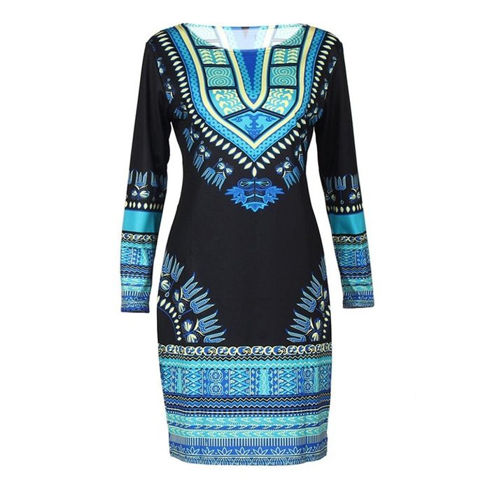 Women Dress,Haoricu Women Traditional African Print Dashiki Bodycon Sexy Long Sleeve Dress