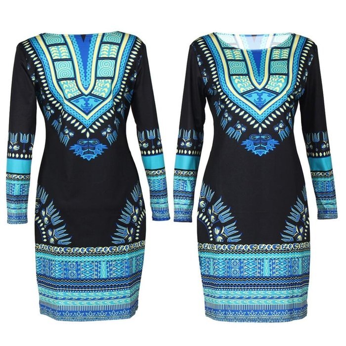 Women Dress,Haoricu Women Traditional African Print Dashiki Bodycon Sexy Long Sleeve Dress N3
