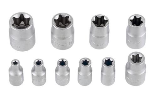 11pc Female E Torx Torque Star Socket Bit Set on Snap in Rail E5-E18 N2