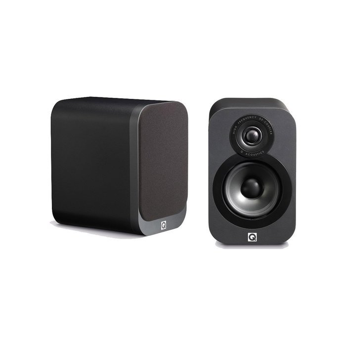 Q Acoustics 3010 Bookshelf Speaker Pair (Graphite) + QED Silver Anniversary XT Speaker Cable Pair 6.5 Feet (2...