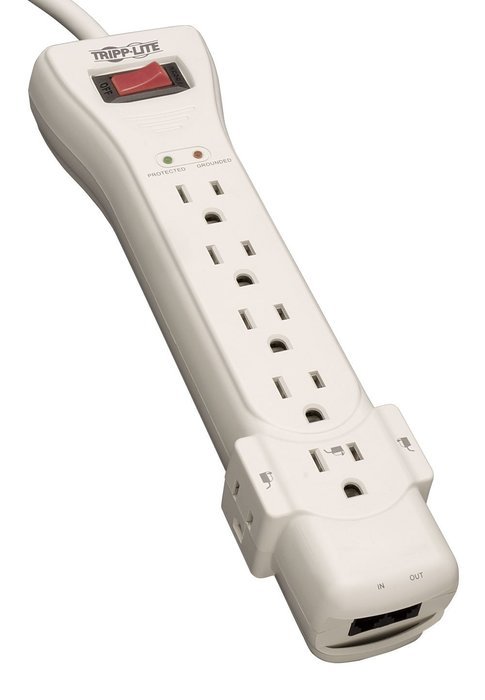 Tripp Lite 7 Outlet Surge Protector Power Strip 15ft Cord Right Angle Plug 2160 Joules Tel (SUPER7TEL15) N3