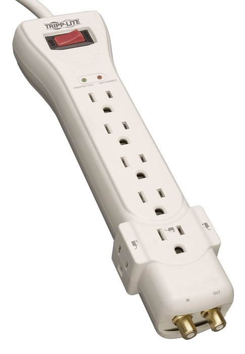 Tripp Lite 7 Outlet Surge Protector Power Strip 15ft Cord Right Angle Plug 2160 Joules Tel (SUPER7TEL15) N5