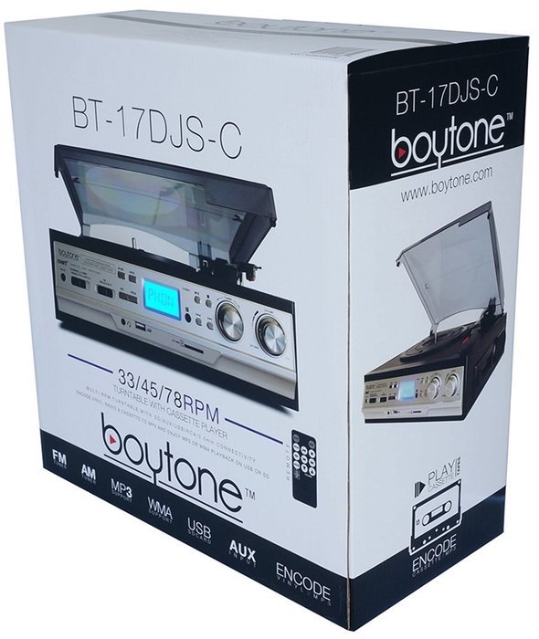 Boytone BT-17DJS-C,6 IN1,3 Speed Stereo Turntable 2 Built in Speakers Digital LCD Display AM/FM Radio + Supports... N7
