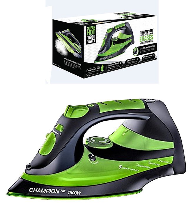 Eureka Champion Super Hot 1500 Watt Iron Powerful Steam Surge Technology, Green