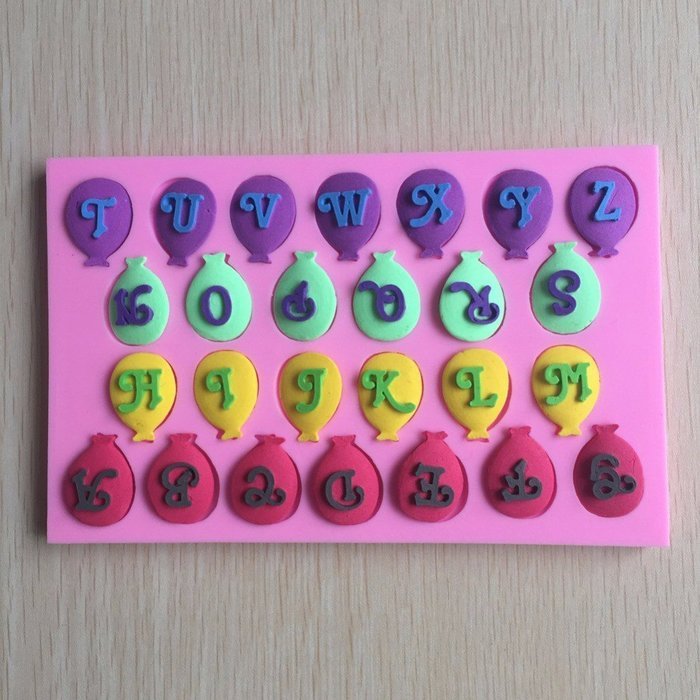 2pcs Balloon Alphabet Letters & Numbers Silicone Fondant Mold Cake Decorating Pastry Gum Pastry Tool Kitchen Tool... N2