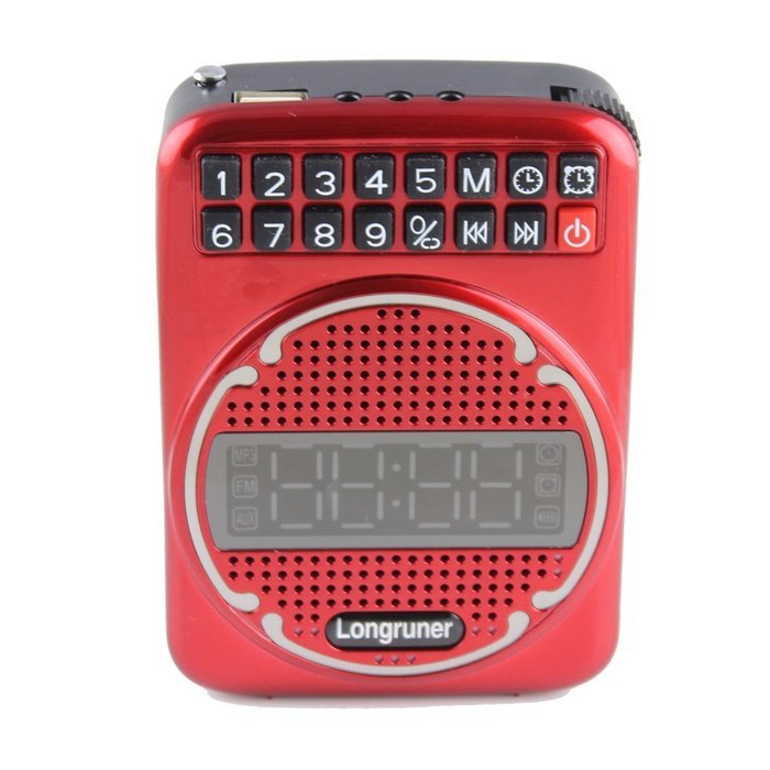 Longruner Portable Voice Amplifier Clock Fm USB Mini Megaphone Loudspeaker for Teacher,tour,sales(black) N2