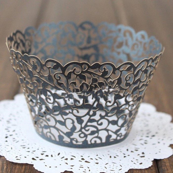 Yansanido 12 set pink Filigree Artistic Bake Little Vine Lace Laser Cut Cupcake Wrapper Cup Muffin Case Trays... N4