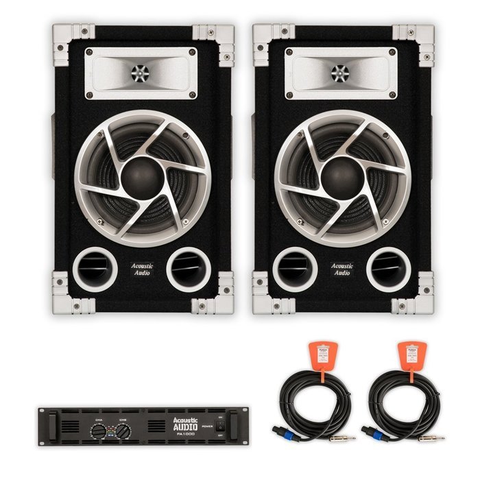 Acoustic Audio GX-400 Speakers, Amp and Cables DJ PA Karaoke 1200 Watts 2 Way GX-400-PK3