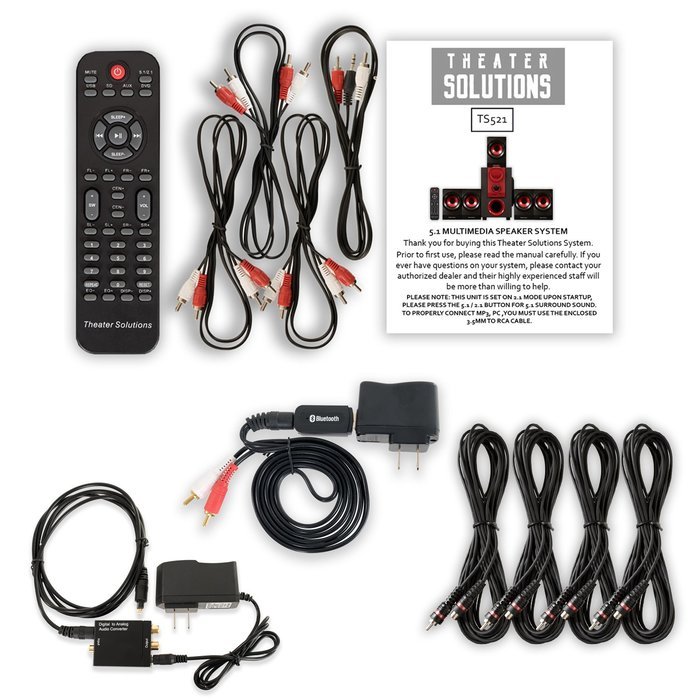Theater Solutions TS521 Home 5.1 Speaker System with Bluetooth Optical Input and 4 Ext. Cables