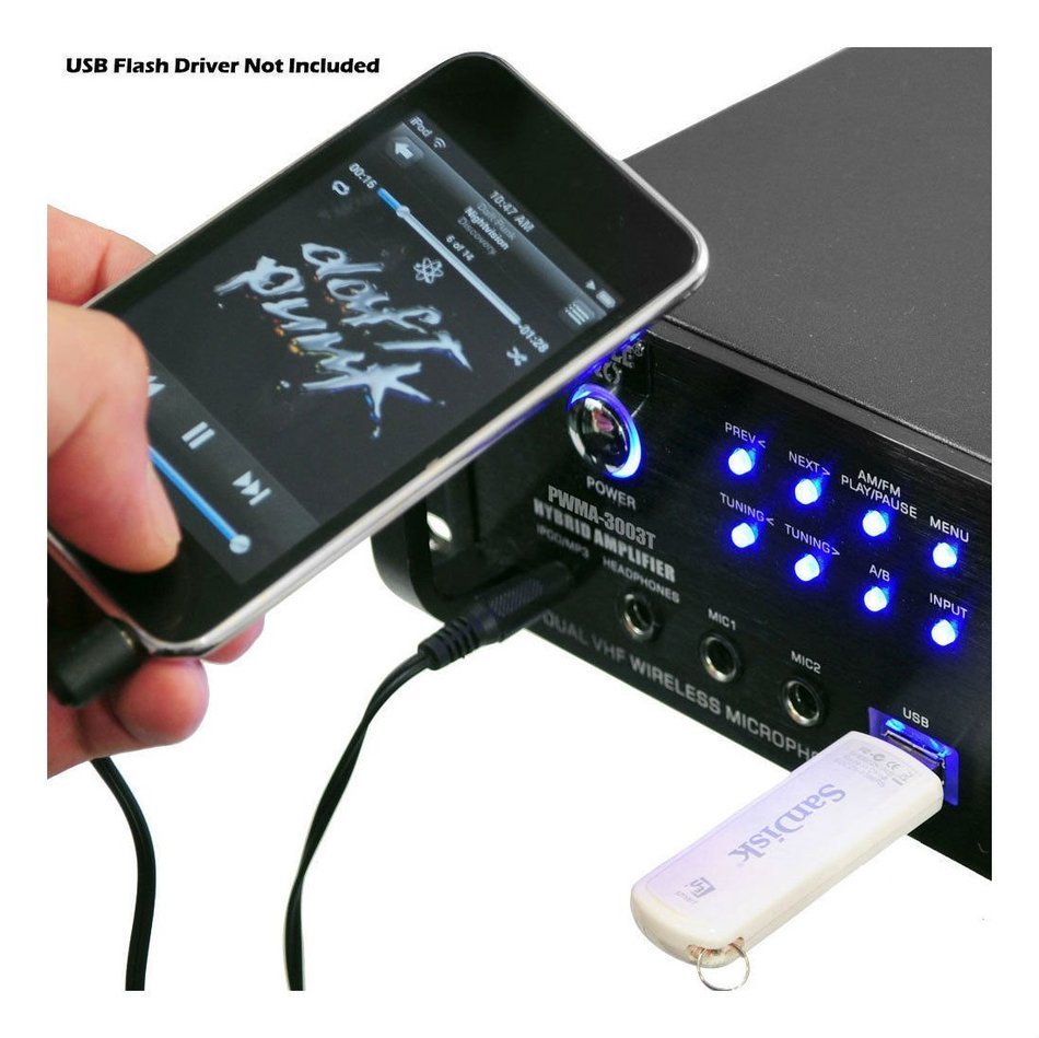 1000W HYBRID PRE AMP AMPLIFIER 2 MICS WIRELESS KARAOKE AM/FM USB iPOD MP3 Top Selling Item