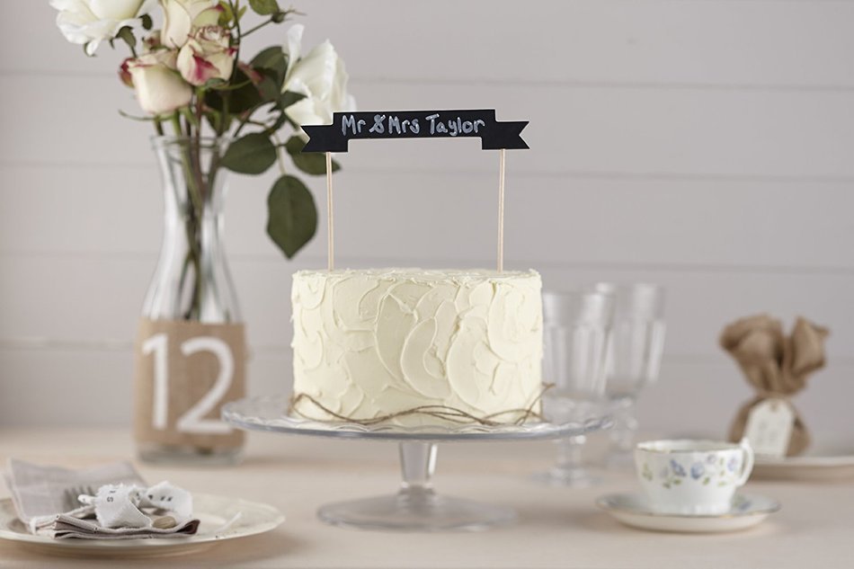 Ginger Ray Vintage Affair Chalkboard Wooden Cake Bunting Topper for Weddings or Parties, Black