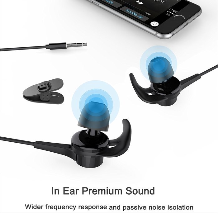 Vomach Earhook Headphones In Ear Earbuds for Running Wired Earphones with Mic Cable Clip Included Black N2