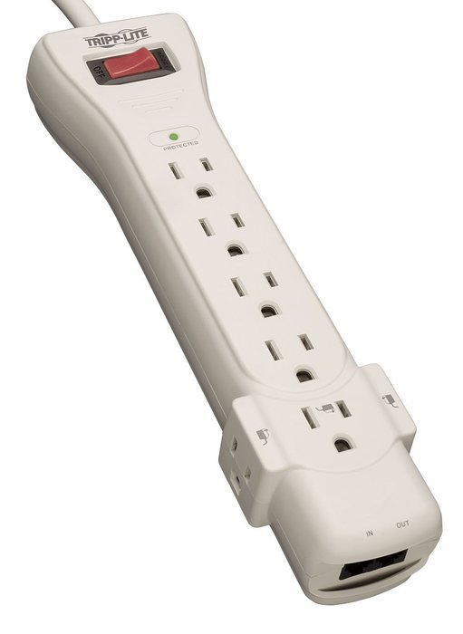 Tripp Lite 7 Outlet Surge Protector Power Strip 15ft Cord Right Angle Plug 2160 Joules Tel (SUPER7TEL15) N6