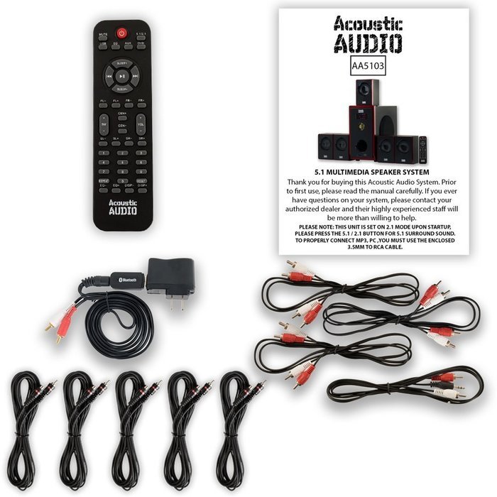 Acoustic Audio AA5103 Home Theater 5.1 Speaker System with Bluetooth and 5 Extension Cables