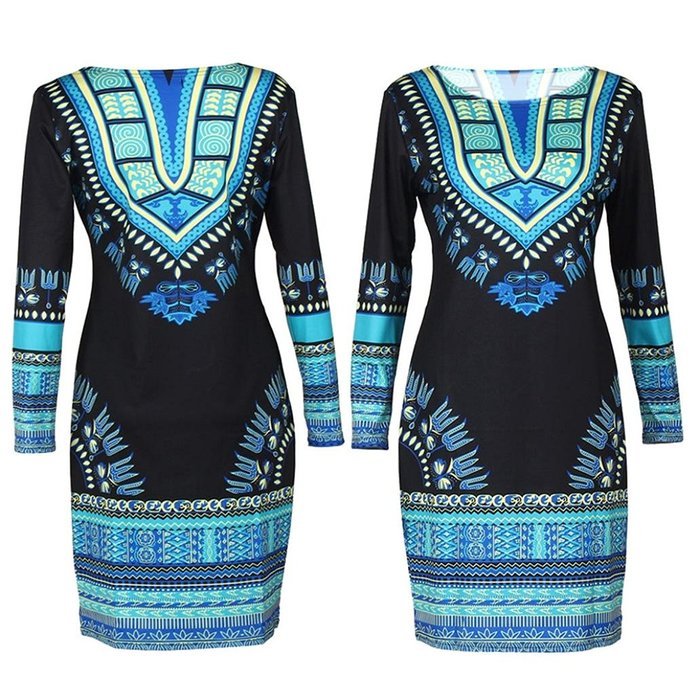 Women Dress,Haoricu Women Traditional African Print Dashiki Bodycon Sexy Long Sleeve Dress N9