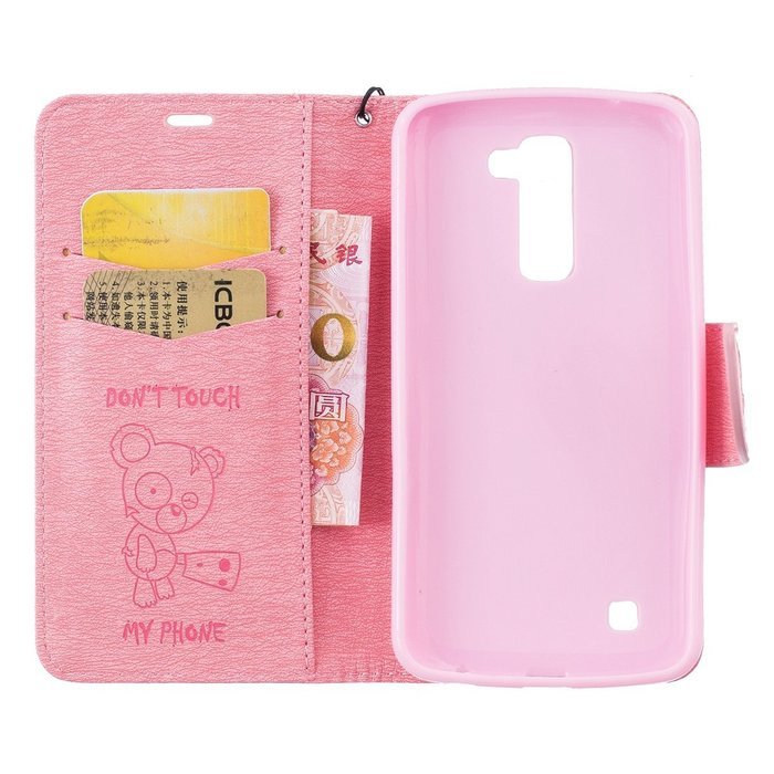 LG K10 Case, LG K10 Wallet Case,PHEZEN Cute Bear Don't Touch My Phone Design PU Leather Wallet Case Stand Flip... N34
