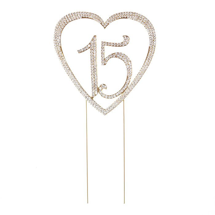 15 Cake Topper 15th Birthday Anniversary Quincea&ntilde;era Rhinestone Number Decoration (Silver) N4