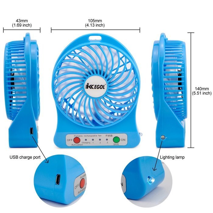 iKKEGOL Mini Portable Personal Table Fan for Office Outdoor Travel, 4-inch, Rechargeable (White) N25