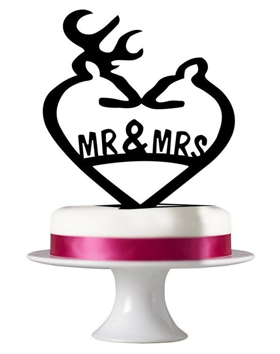 Deer Wedding Cake Topper,Mr&Mrs Acrylic Black Cake Toppers,Custom wedding Gifts