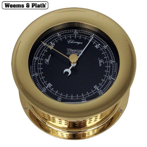 Weems & Plath Brass Atlantis Barometer Black Dial-Color Flags 200704