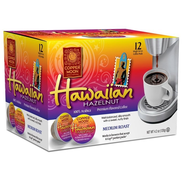 Copper Moon Coffee Hawaiian Hazelnut, Single Cups, 12 Count for Keurig K-cup Brewers N2