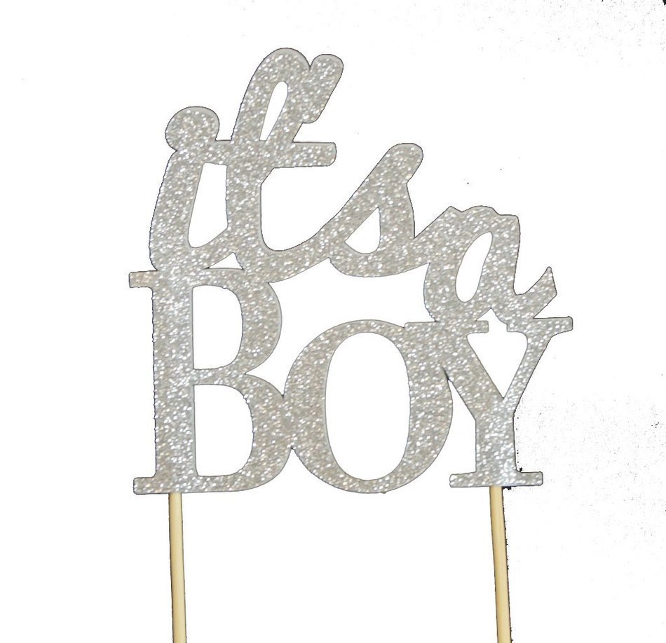 All About Details Silver It's-a-boy Cake Topper