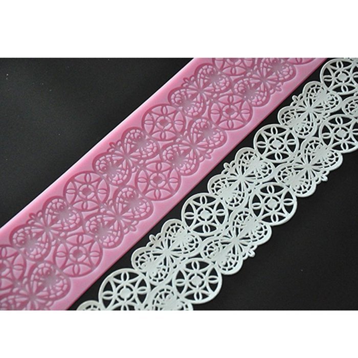 FOUR-C Decorating Supplies Impression Lace Pad Silicone Mat for Cake Making Color Pink N2