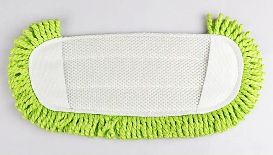 Vacuum Mophead Nozzle with Green Microfiber Dust Fringe Pad And Brush Bent in All Directions