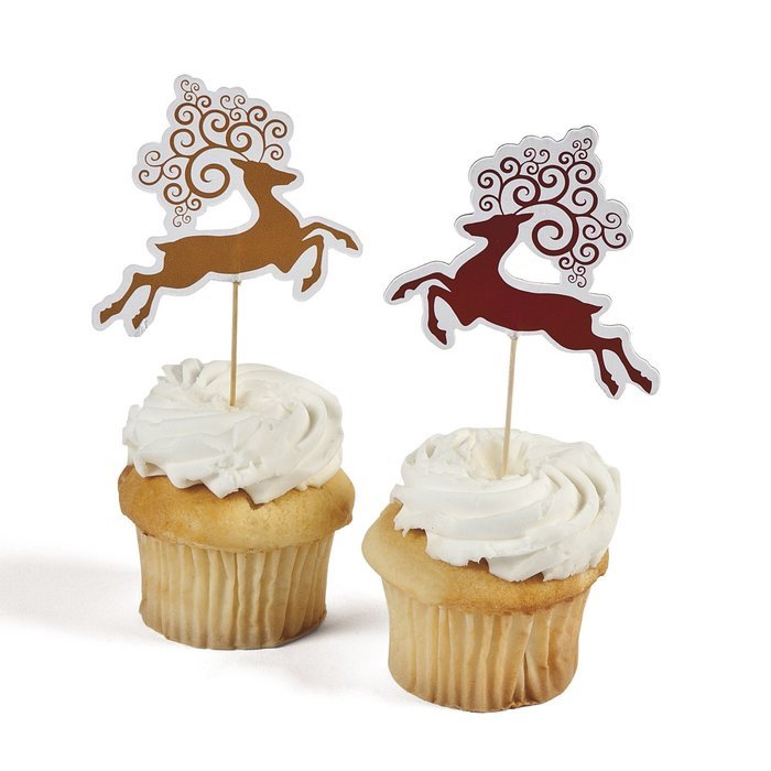 Red & White Reindeer Cupcake Picks (25 pc)