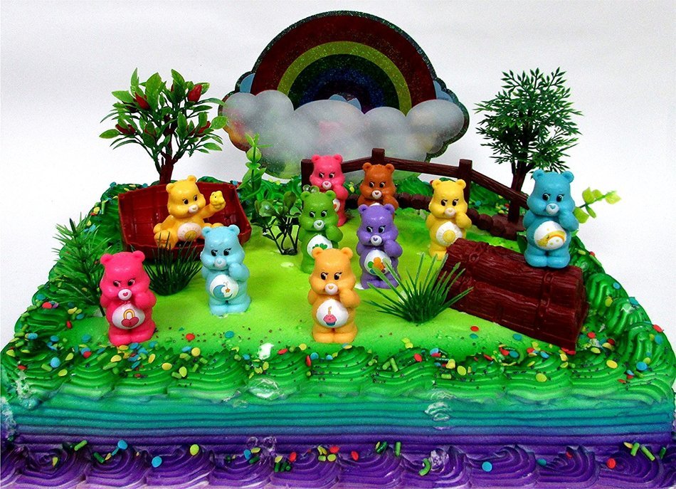 CARE BEARS 16 Piece Birthday CAKE Topper Set, Featuring 10 Care Bear Figures, Decorative Themed Accessories, Figures... N2