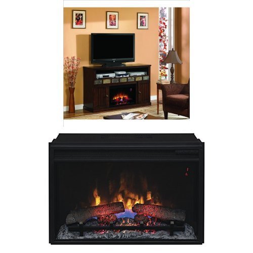 Complete Set Margate Media Mantel in Caramel Oak with 26" Infrared Spectrafire Plus Insert with Safer Plug