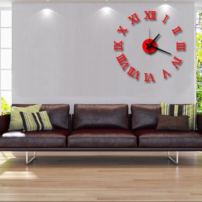 MuLuo DIY Acrylic mirror wall clock 3D Roman numerals design&Home Decor stickers wall Watches black