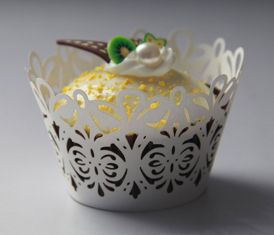 KKwell 50pcs Hollow Laser Beautiful Cake Baking Side Wedding Cake Cups (White)