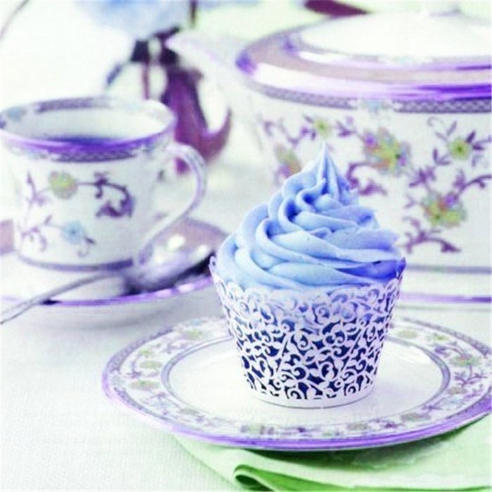 Yansanido 12 set pink Filigree Artistic Bake Little Vine Lace Laser Cut Cupcake Wrapper Cup Muffin Case Trays... N8