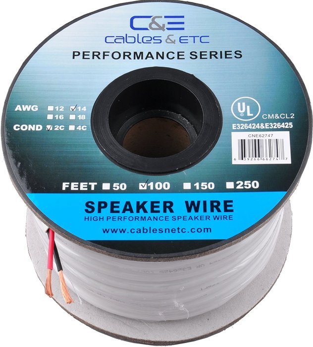 C&E 250 Feet 14AWG CL2 Rated 2-Conductor Loud Speaker Cable (For In-Wall Installation) N21