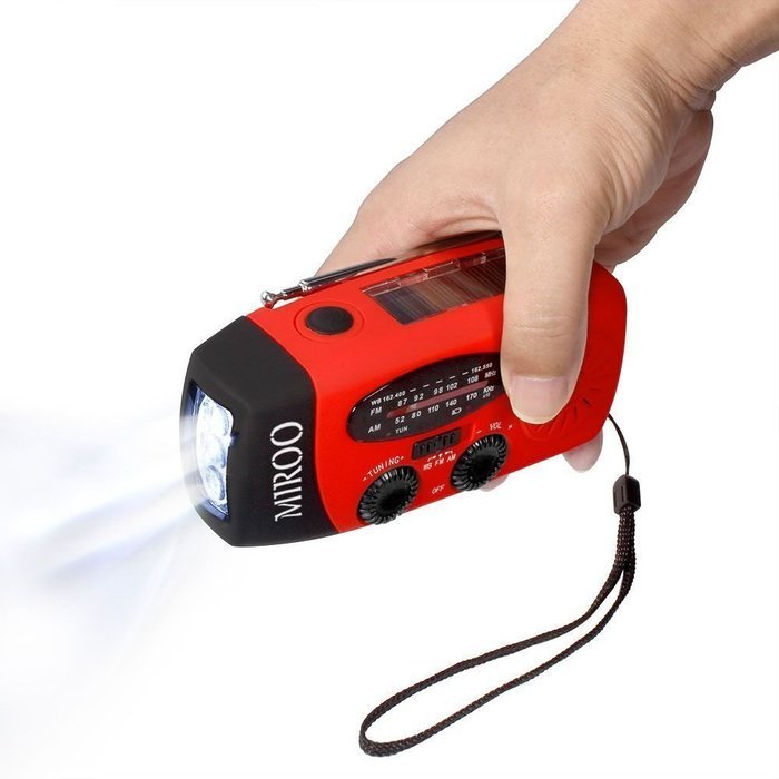 MIROO Hand Crank Emergency Weather Solar Radio FM NOAA WB AM Flashlight Function with Charger Cables,Red N6
