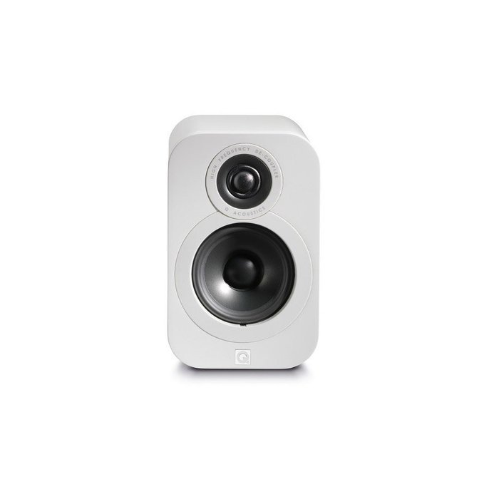 Q Acoustics 3010 Bookshelf Speaker Pair (Gloss White) + QED Silver Anniversary XT Speaker Cable Pair 6.5 Feet...