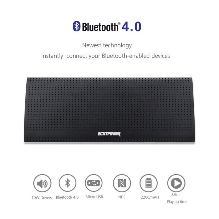 ECHTPower(TM) Aluminum Outdoor Bluetooth 4.0 Speaker, Powerful 10W 2200mAh Stereo Speakers with Enhanced Bass,... N2