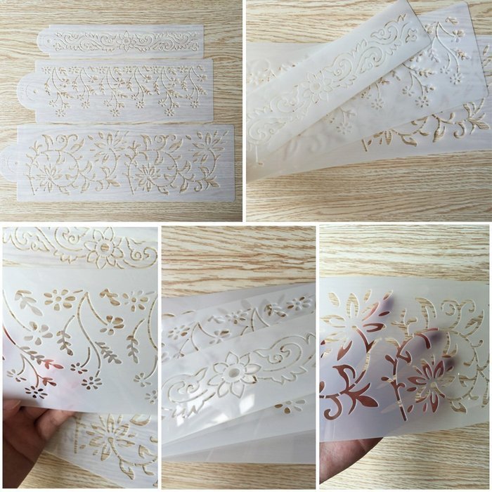 ART Kitchenware 3pcs Flower and Leaf Fondant Stencil for Wedding Cake Decorating DIY Cake Tools Set ST-824 Beige...