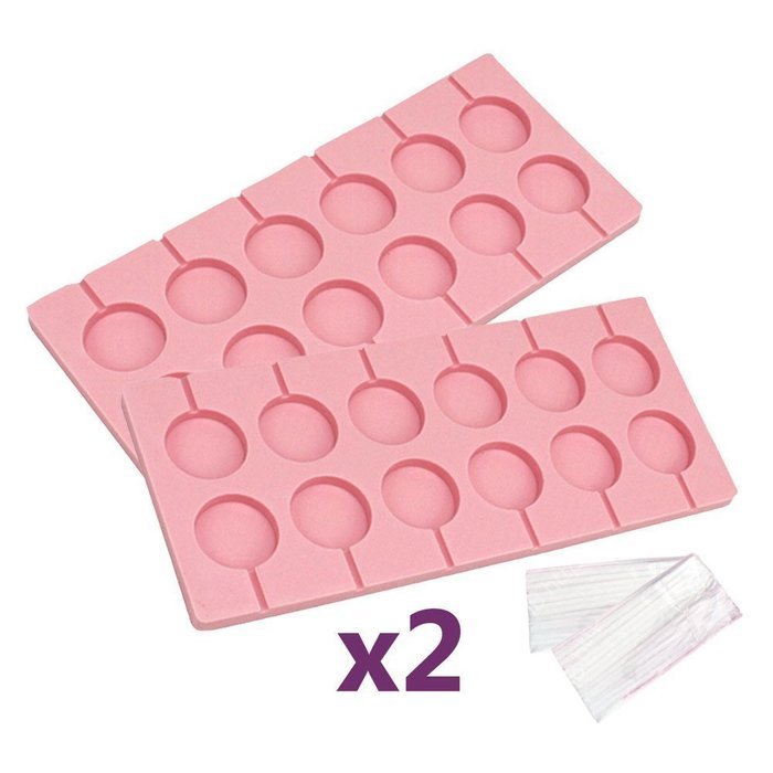 Carlie 2Pcs/Pack 12-Capacity Silicone Lollypop Mold With 40Pcs/Pack ...