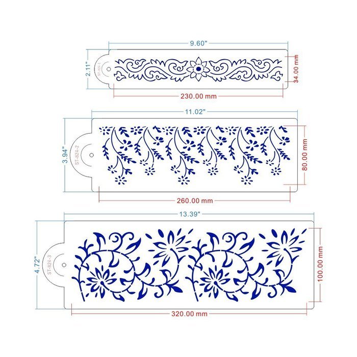 ART Kitchenware 3pcs Flower and Leaf Fondant Stencil for Wedding Cake Decorating DIY Cake Tools Set ST-824 Beige... N2
