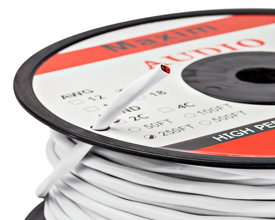 In Wall Speaker Wire | 100 Feet | 12AWG CL3 Rated 2-Conductor Wire White Oxygen Free Copper includes banana plugs... N21