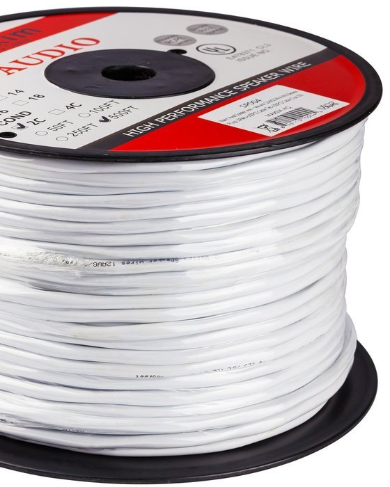 In Wall Speaker Wire | 100 Feet | 12AWG CL3 Rated 2-Conductor Wire White Oxygen Free Copper includes banana plugs... N25
