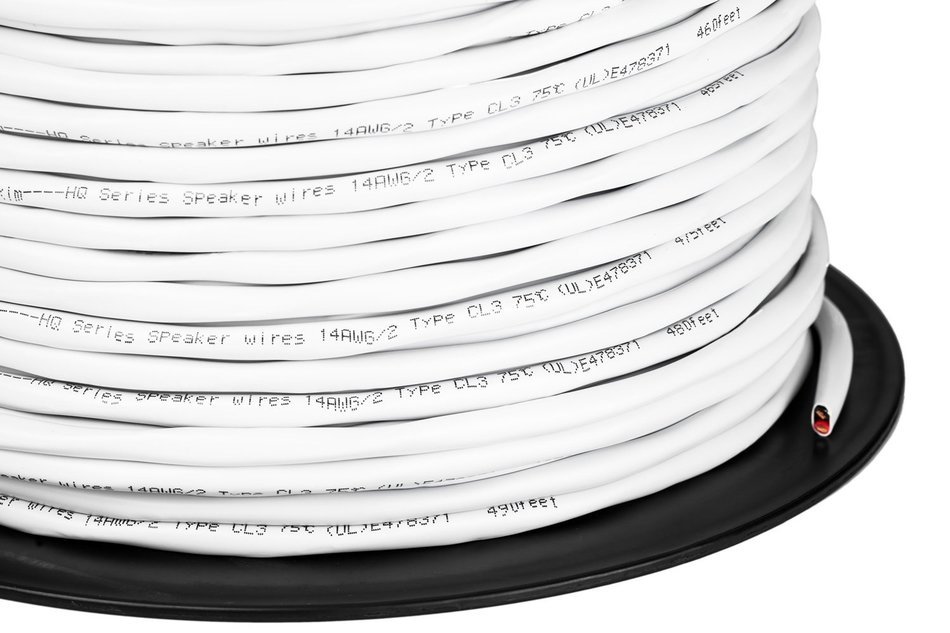 In Wall Speaker Wire | 100 Feet | 12AWG CL3 Rated 2-Conductor Wire White Oxygen Free Copper includes banana plugs... N27